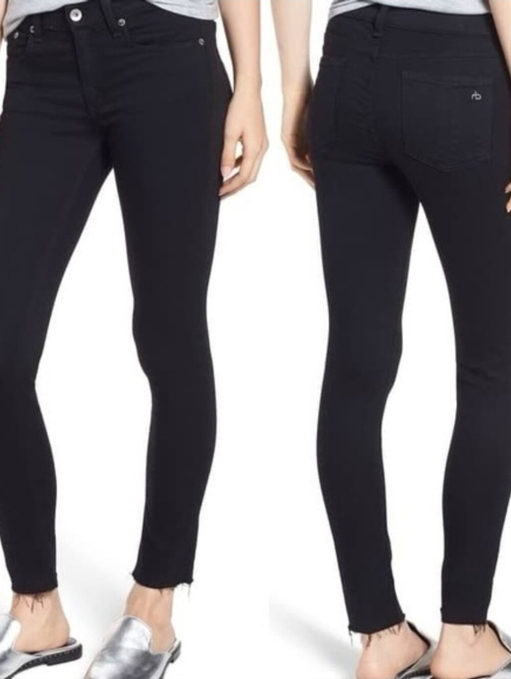 RAG & BONE Black Ankle Skinny Frayed Hem Jeans - Size 30
